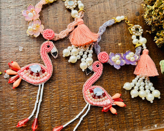 N-18 Flamingo Bracelet for Bhabhi – Intricate Handcrafted Lumba Rakhi with Charm Detail