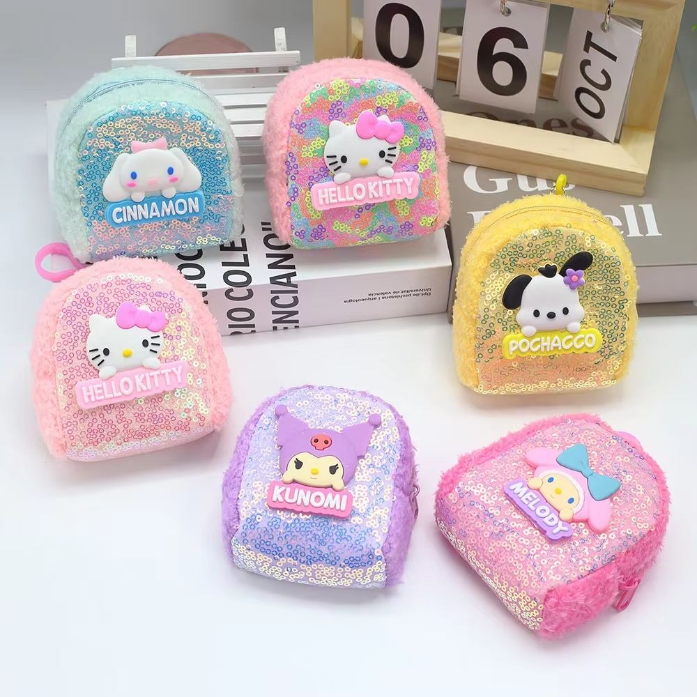 Sanrio Theme Inspired Kuromi, Hello Kitty, My Melody, Cinnamoroll & Pompompurin Mini Backpack Style Sequence Bag Keychain With Fur Detail