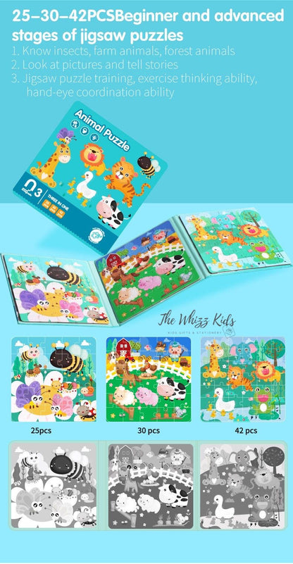 New Magnetic 3-in-1 Puzzles Book – Animal, Vehicle, Ocean, Car Theme