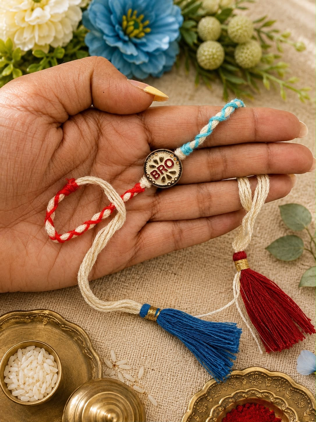 SB- 01 BRO Charm Rakhi with Heavy Tassel | Premium Metallic BRO Rakhi for Brother | Designer Rakhi 2026