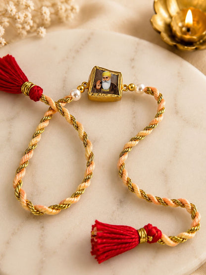 SB- 02 Guru Nanak Dev Ji & Guru Ji Natural Stone Rakhi | Premium Devotional Rakhi for Brother | Spiritual Rakhi 2026