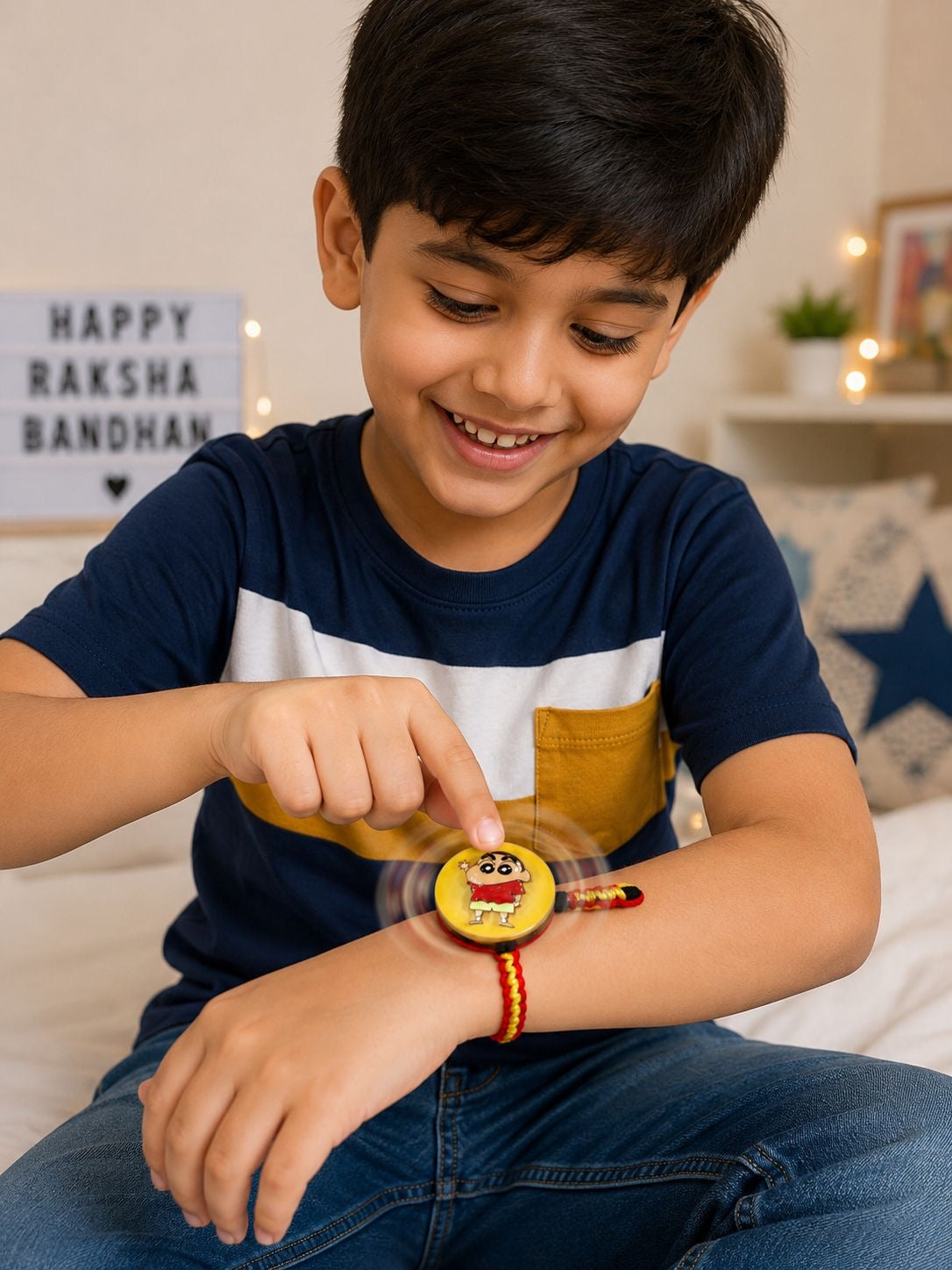 SK- 07 Premium Kids Spinner Rakhi Gift Box | Spider Hero, Captain Hero, Shinchan, Red Car & Unicorn | Raksha Bandhan 2026