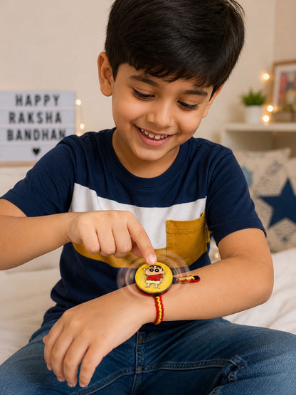 SK- 07 Premium Kids Spinner Rakhi Gift Box | Spider Hero, Captain Hero, Shinchan, Red Car & Unicorn | Raksha Bandhan 2026