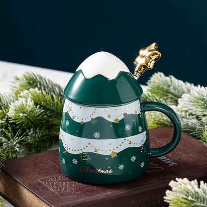 Christmas Special Oval Ceramic Mug with Star Spoon