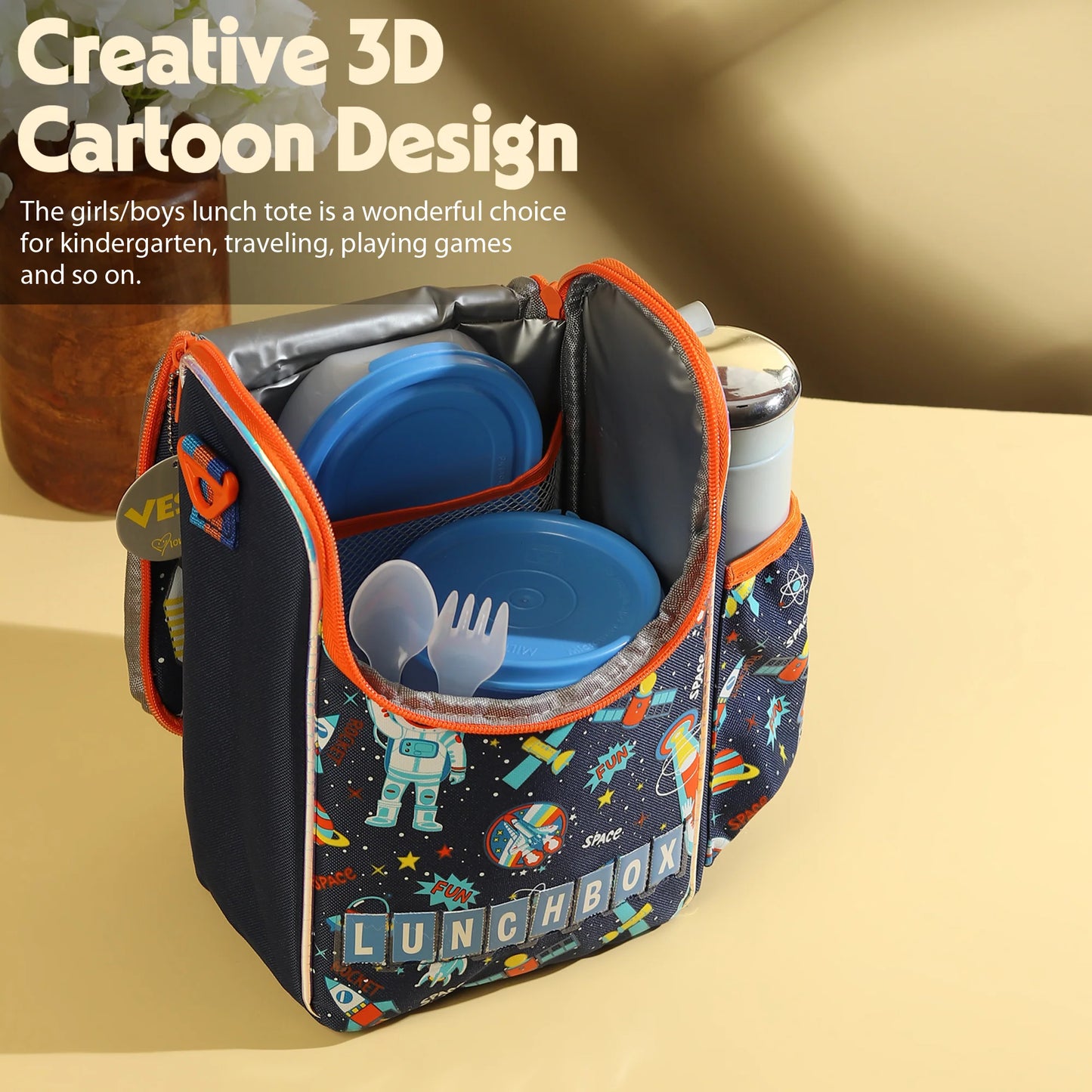 Customisable Insulated Lunch Bag – Sports, Unicorn, Space, Dino Theme & More (Vest Brand Inspired)