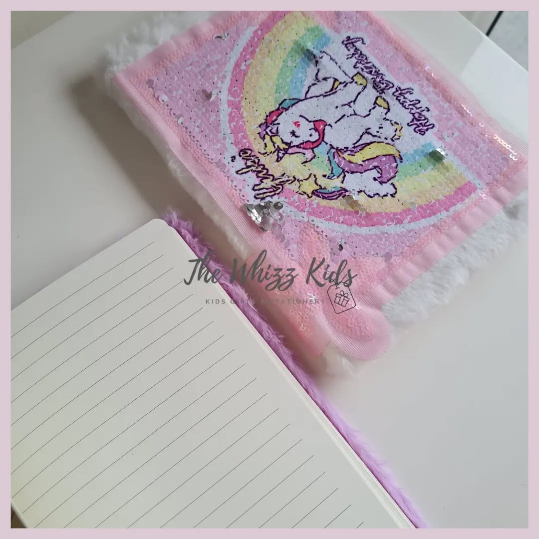 Fancy Unicorn Fur Diary with Reversible Sequin Cover