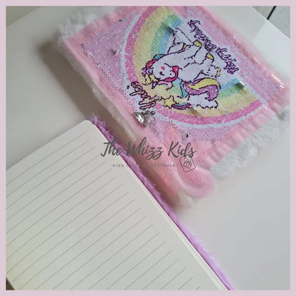 Fancy Unicorn Fur Diary with Reversible Sequin Cover