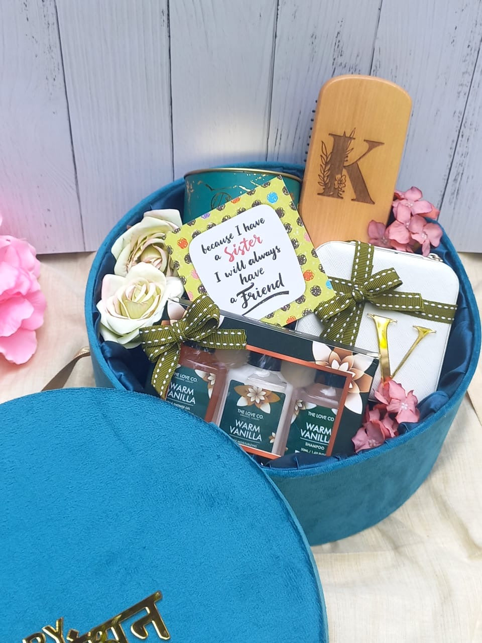 💝 Personalised Pamper Hamper for Girls – Luxe Suede Box with Hairbrush, Jewellery Box & Treats | Rakhi Return Gift
