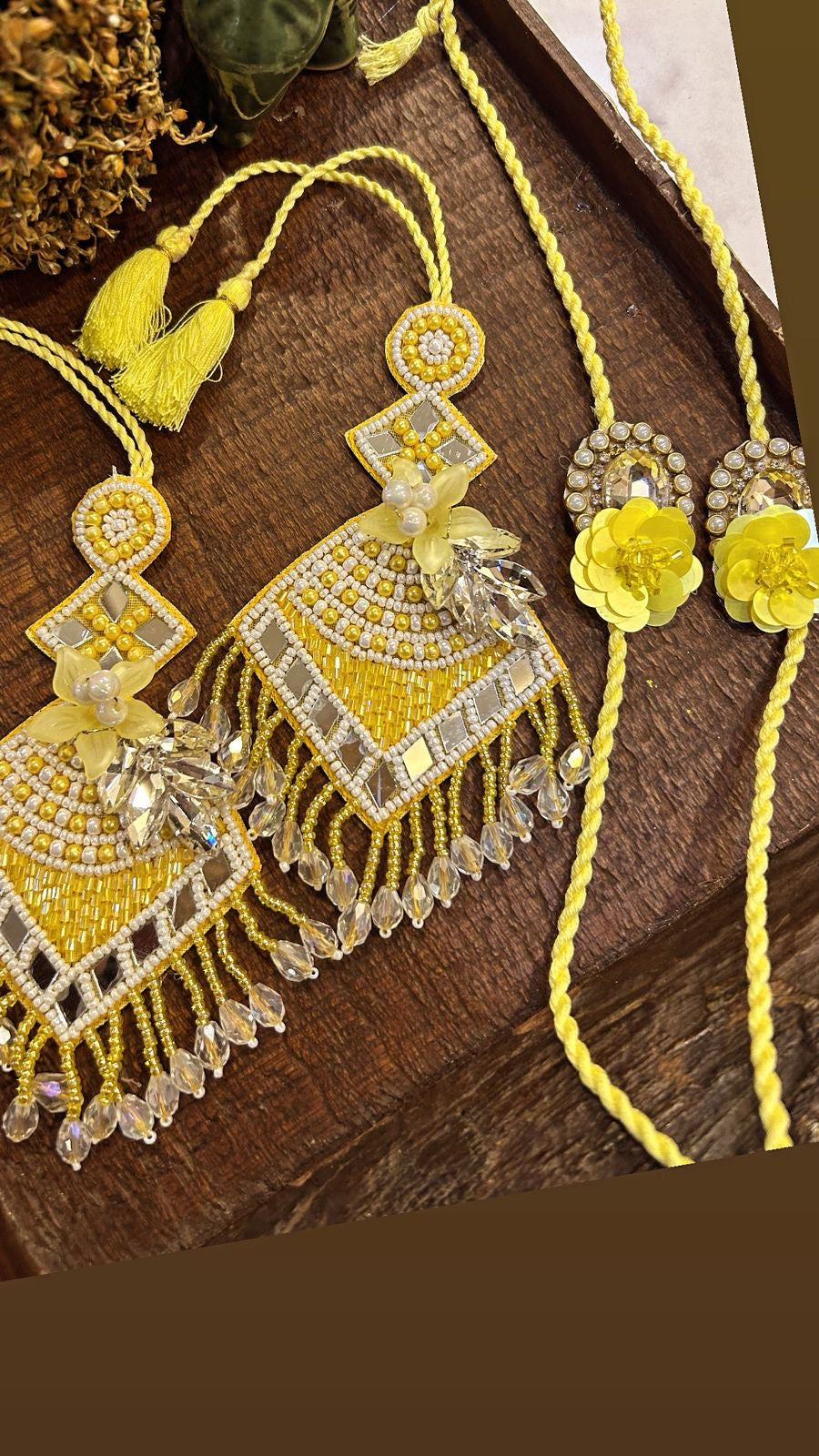 N-03 💎 Super Gorgeous Mirror Work Rakhi Set – Bhai & Bhabhi Traditional Pair
