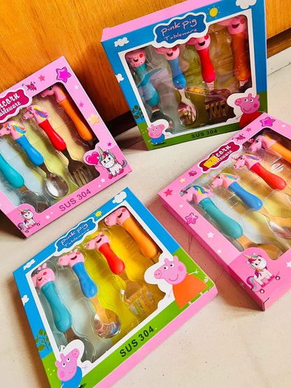 Peppa Pig/ Unicorn Cutlery Set (Set of 4) for Kids – Steel with Character Motifs