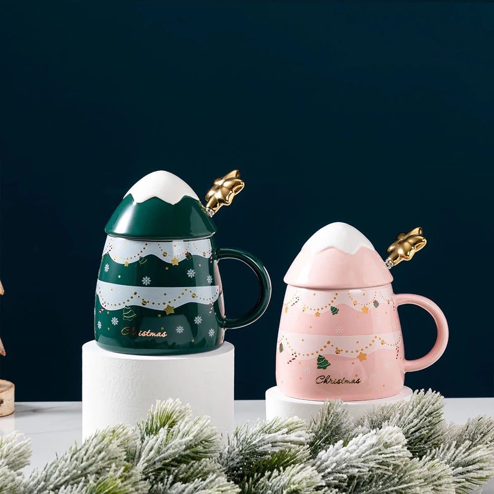 Christmas Special Oval Ceramic Mug with Star Spoon