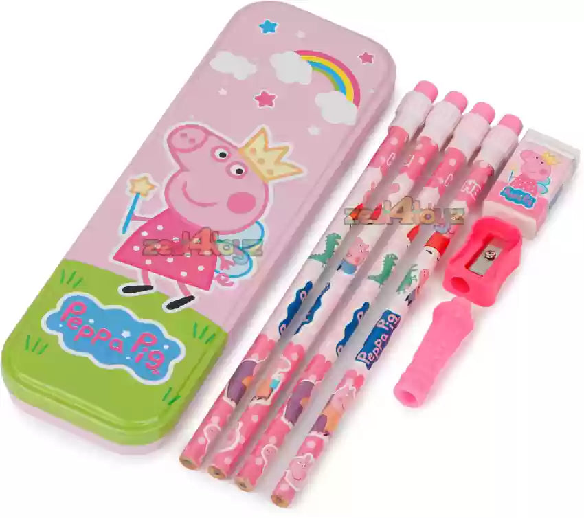 Peppa Pig Stationery Set for Kids with Metal Pencil Box, Pencils, Sharpener, and Eraser – Perfect for School & Gifting