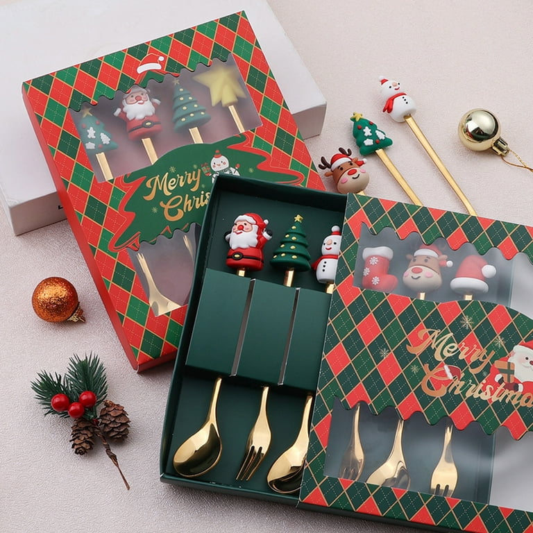 Christmas Special Stainless Steel Spoon & Fork Set in Elegant Gift Box (Set of 6)