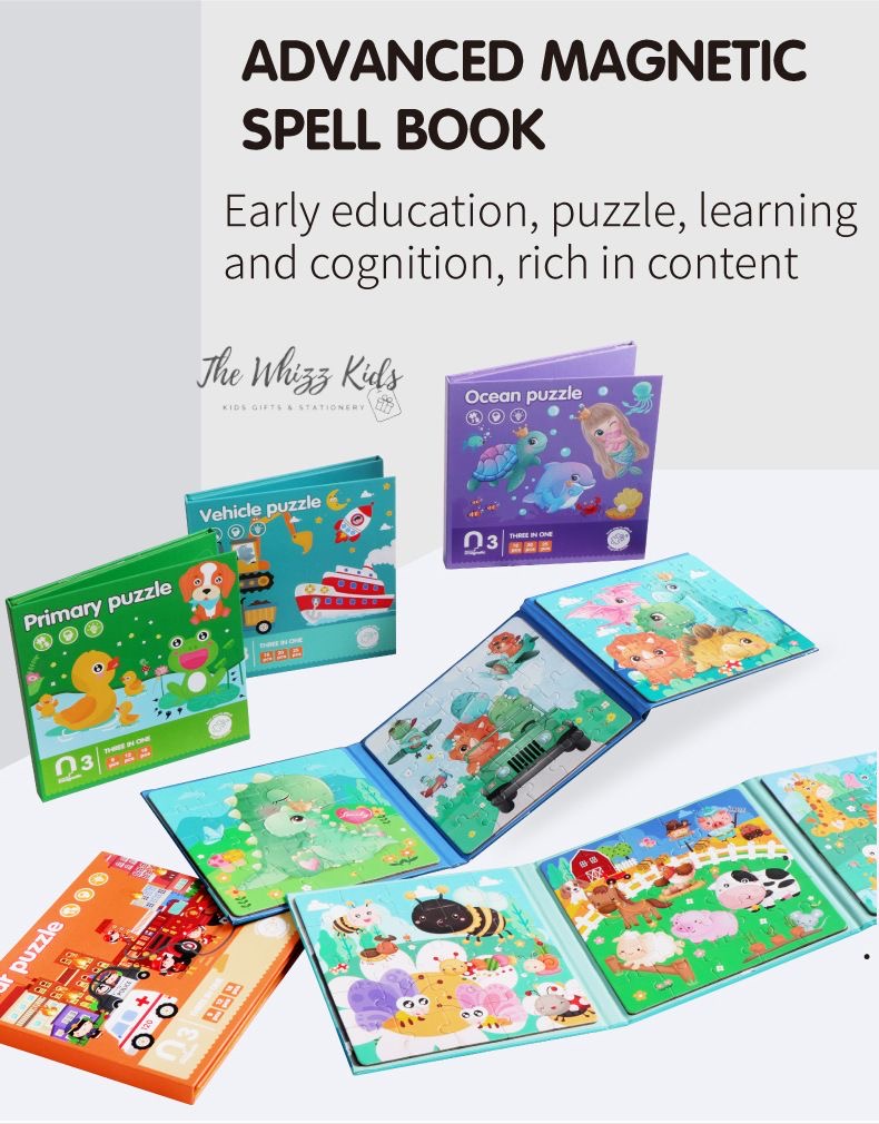 New Magnetic 3-in-1 Puzzles Book – Animal, Vehicle, Ocean, Car Theme