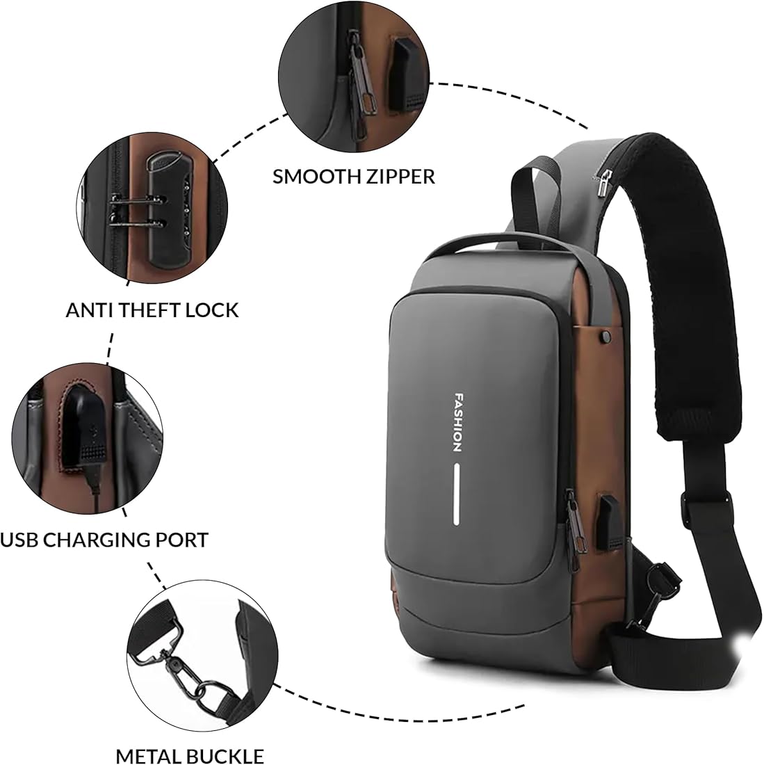 Multifuncional Chest Bag– Water Repellent| Anti-Theft| USB Slot| Perfect for Travel| Hiking| Airport| College