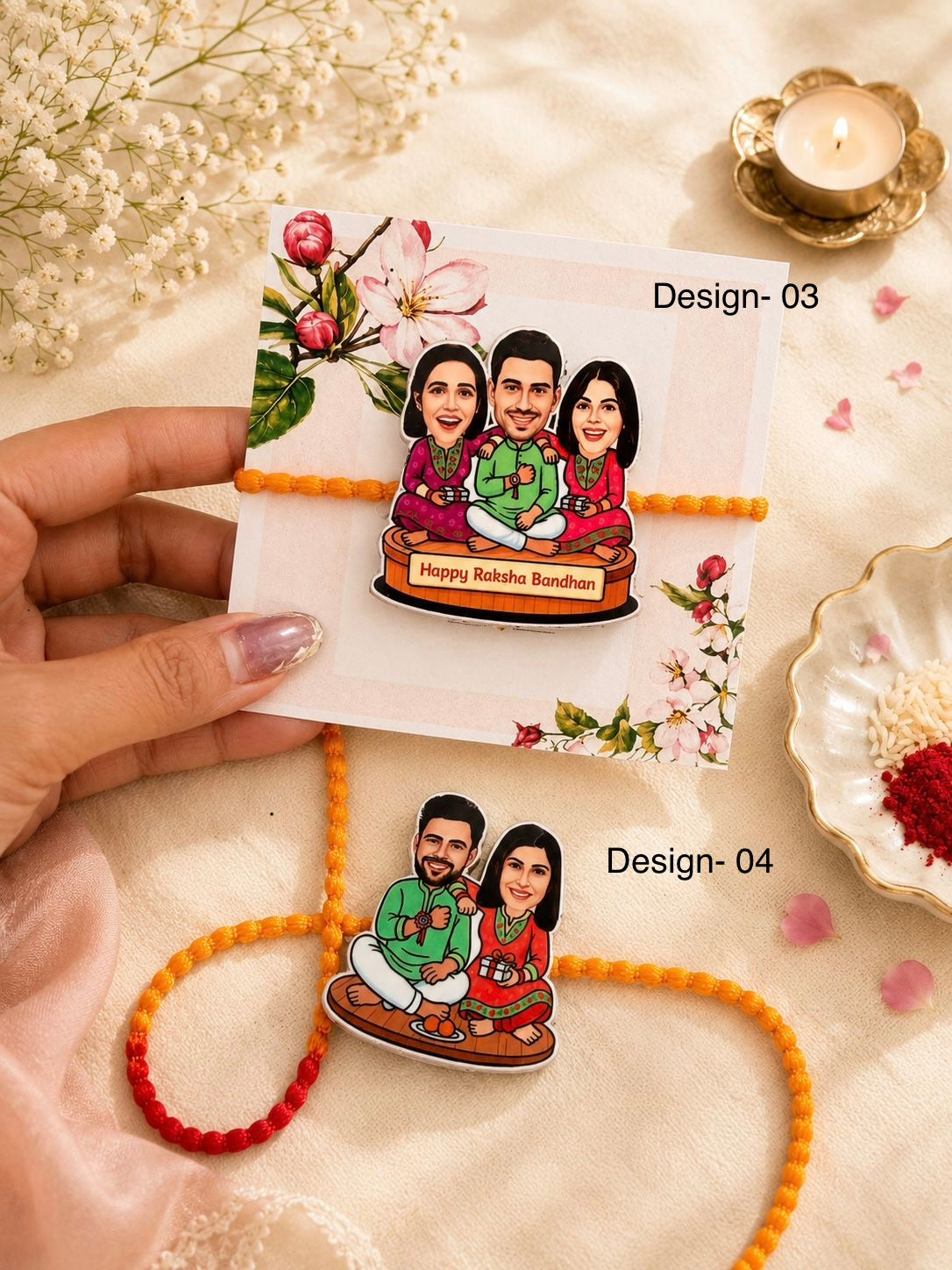 SB- 08 Personalized Magnetic Caricature Rakhi | Custom Photo Rakhi | Reusable Fridge Magnet Rakhi 2026