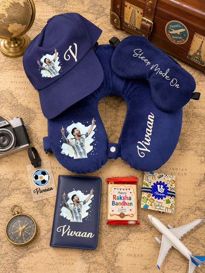 SHM- 028 Personalized Travel Gift Combo with Designer Rakhi | Neck Pillow, Passport Cover & Travel Essentials | Raksha Bandhan 2026
