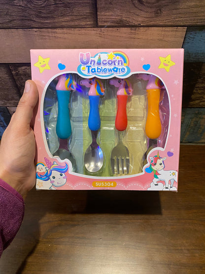 Peppa Pig/ Unicorn Cutlery Set (Set of 4) for Kids – Steel with Character Motifs