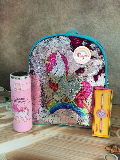 SHM- 025 Limited Edition Personalized Sequin Backpack Hamper | Custom Kids Gift with Spinner Rakhi | Raksha Bandhan 2026