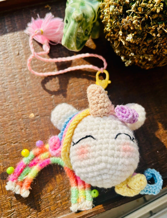 KN-15 Hand-Crocheted Unicorn Lumba Rakhi – Reusable Bag Charm (Big Size)