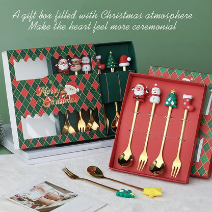 Christmas Special Stainless Steel Spoon & Fork Set in Elegant Gift Box (Set of 6)