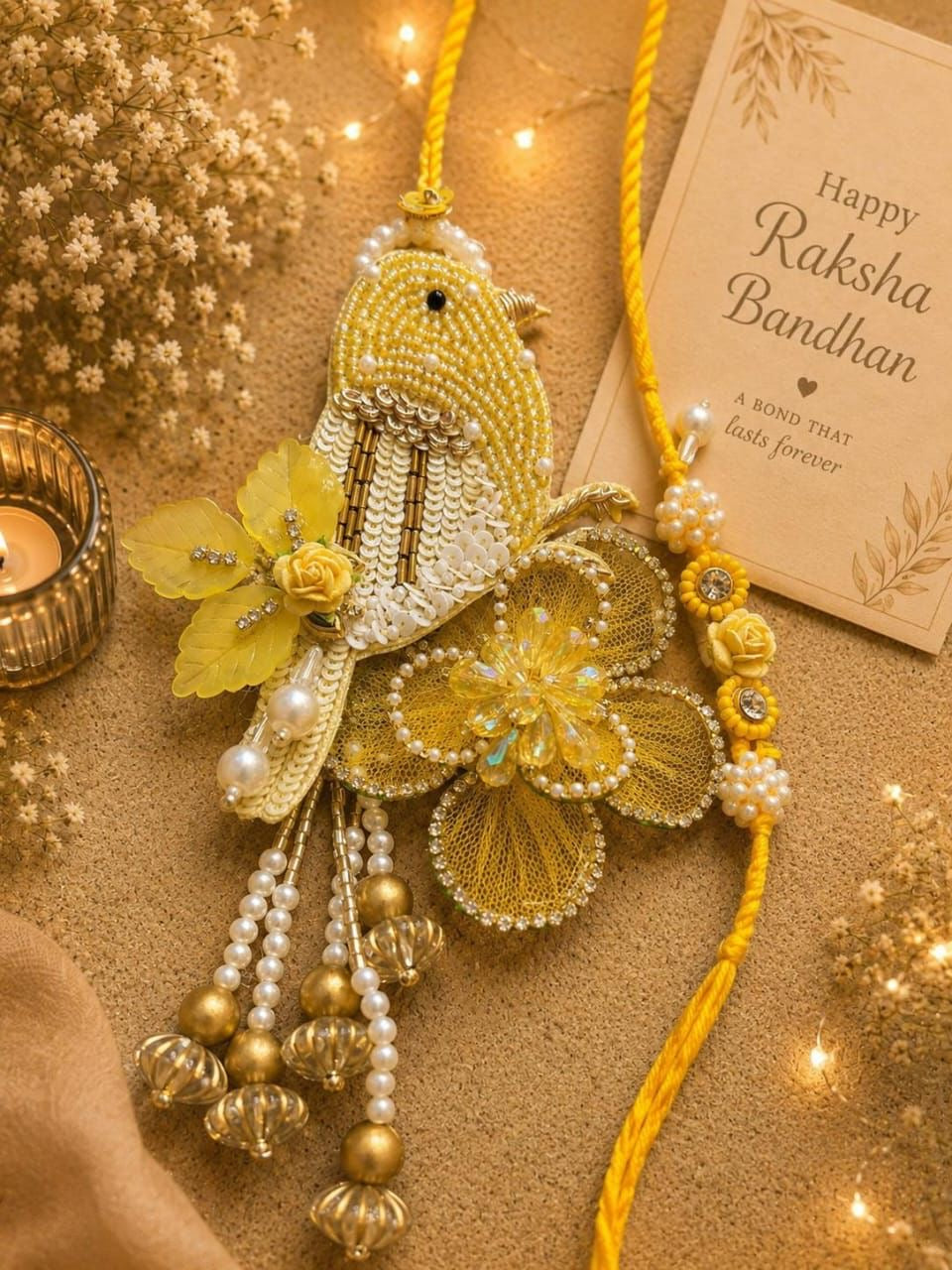 NB- 26 Heavy Designer Bird Rakhi Lumba Set | Premium Floral Rakhi for Bhai Bhabhi | Pearl Crystal Rakhi Set 2026