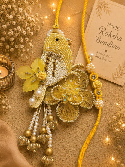 NB- 26 Heavy Designer Bird Rakhi Lumba Set | Premium Floral Rakhi for Bhai Bhabhi | Pearl Crystal Rakhi Set 2026