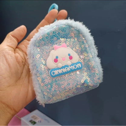Sanrio Theme Inspired Kuromi, Hello Kitty, My Melody, Cinnamoroll & Pompompurin Mini Backpack Style Sequence Bag Keychain With Fur Detail