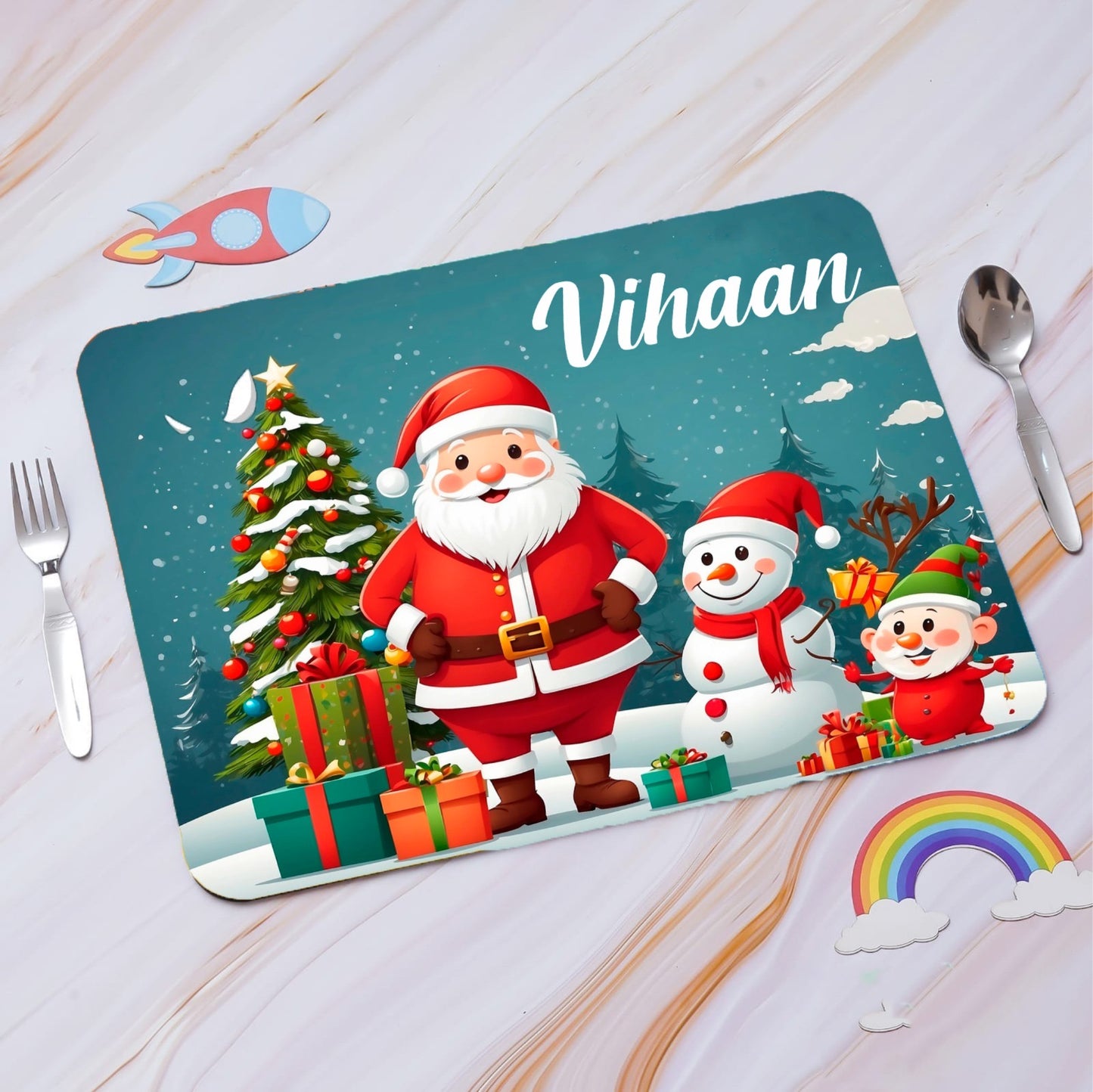 Christmas-Themed Table Mat & Cutlery Combo