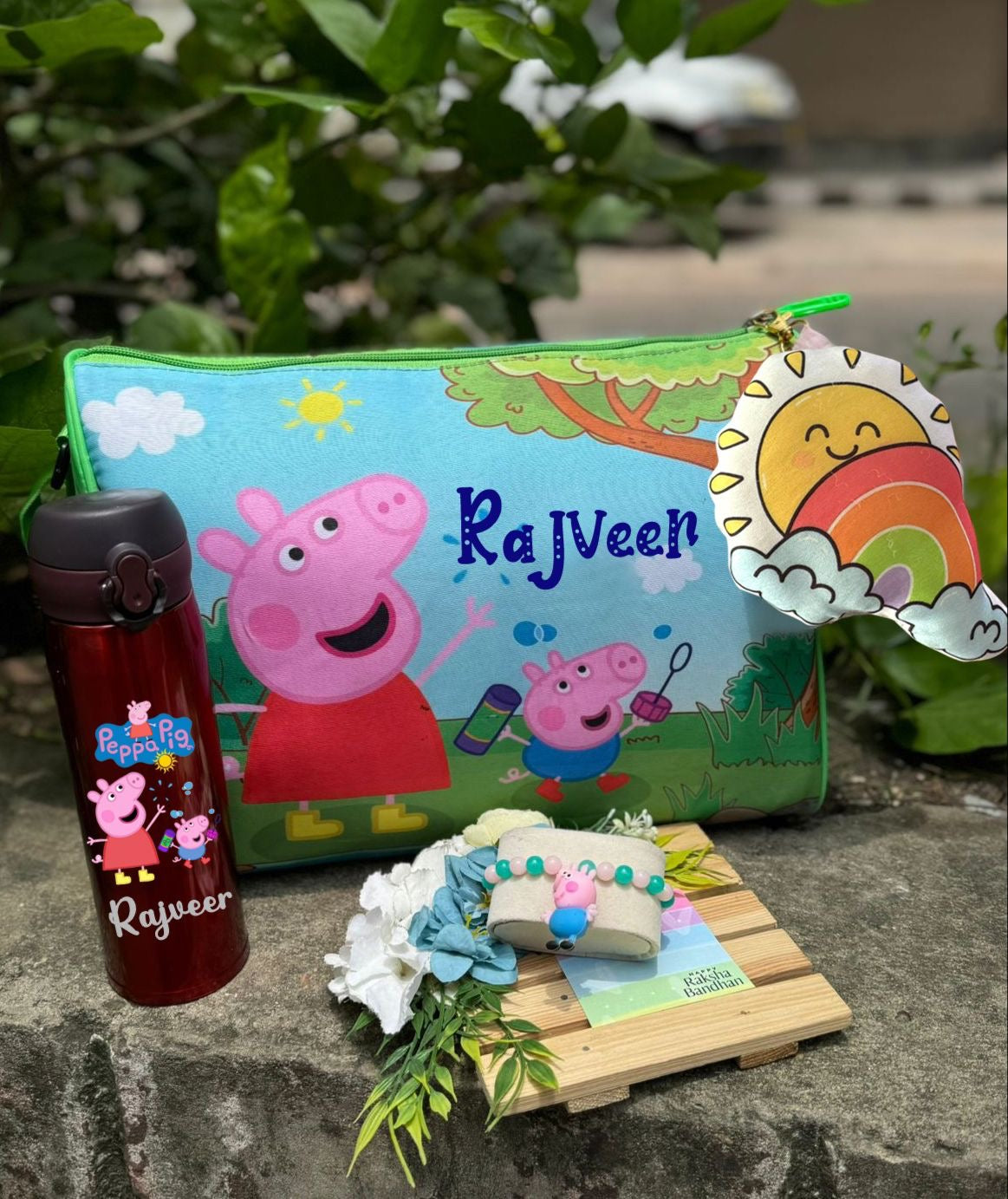 Customised Rakhi Gift Hamper with Name Bottle & Duffle Bag