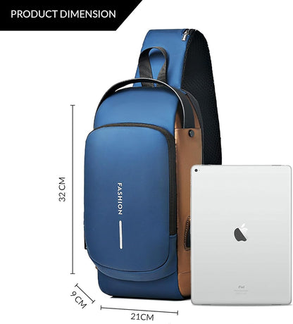 Multifuncional Chest Bag– Water Repellent| Anti-Theft| USB Slot| Perfect for Travel| Hiking| Airport| College