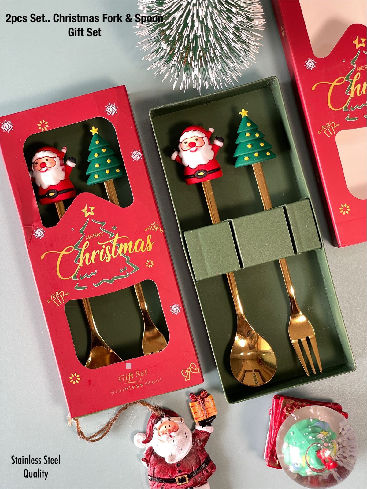 Christmas Special Stainless Steel Cutlery Set in Elegant Gift Box (Set of 2)