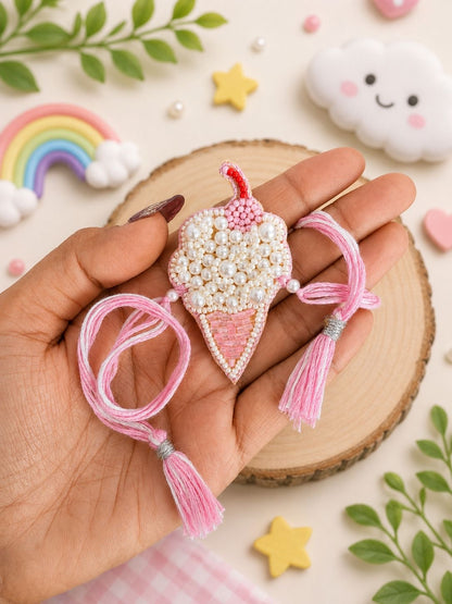 SK- 06 Handcrafted Car & Ice Cream Kids Rakhi Gift Box | Red Car & Pink Ice Cream Rakhi for Little Brothers | Raksha Bandhan 2026