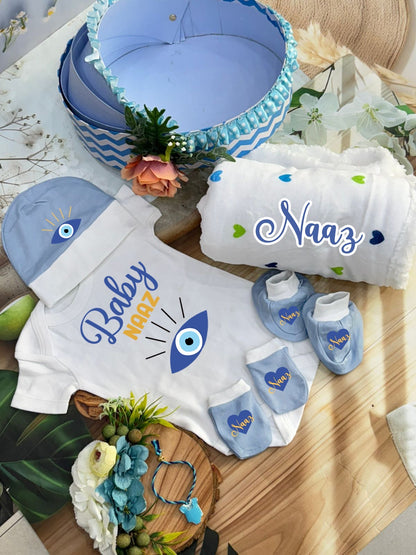 Baby’s First Rakhi Hamper – Romper, Blanket, Cap Set & Delicate Rakhi (Optional Cradle Upgrade)