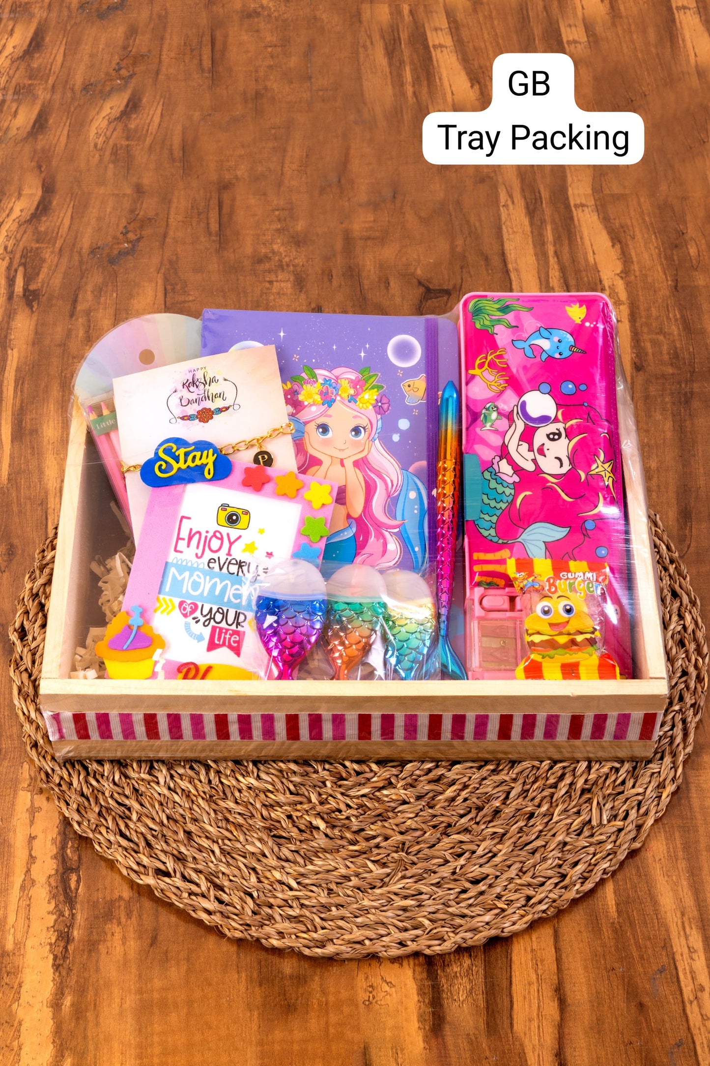 GB 13-16 Personalised Kids Theme Hampers with Diary, Stationery & Rakhi – Unicorn, Superhero, Mermaid, Space