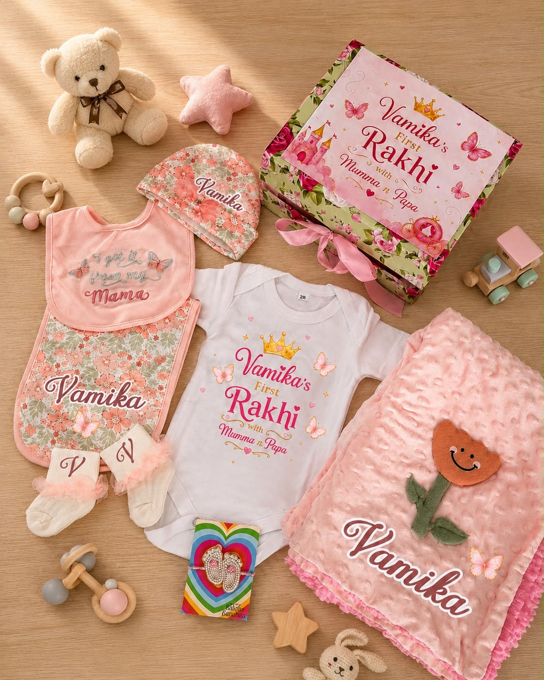 SBK- 02 Baby's First Rakhi Keepsake Hamper | Personalised Baby Gift Box with Baby Feet Rakhi | Baby Raksha Bandhan Gift 2026