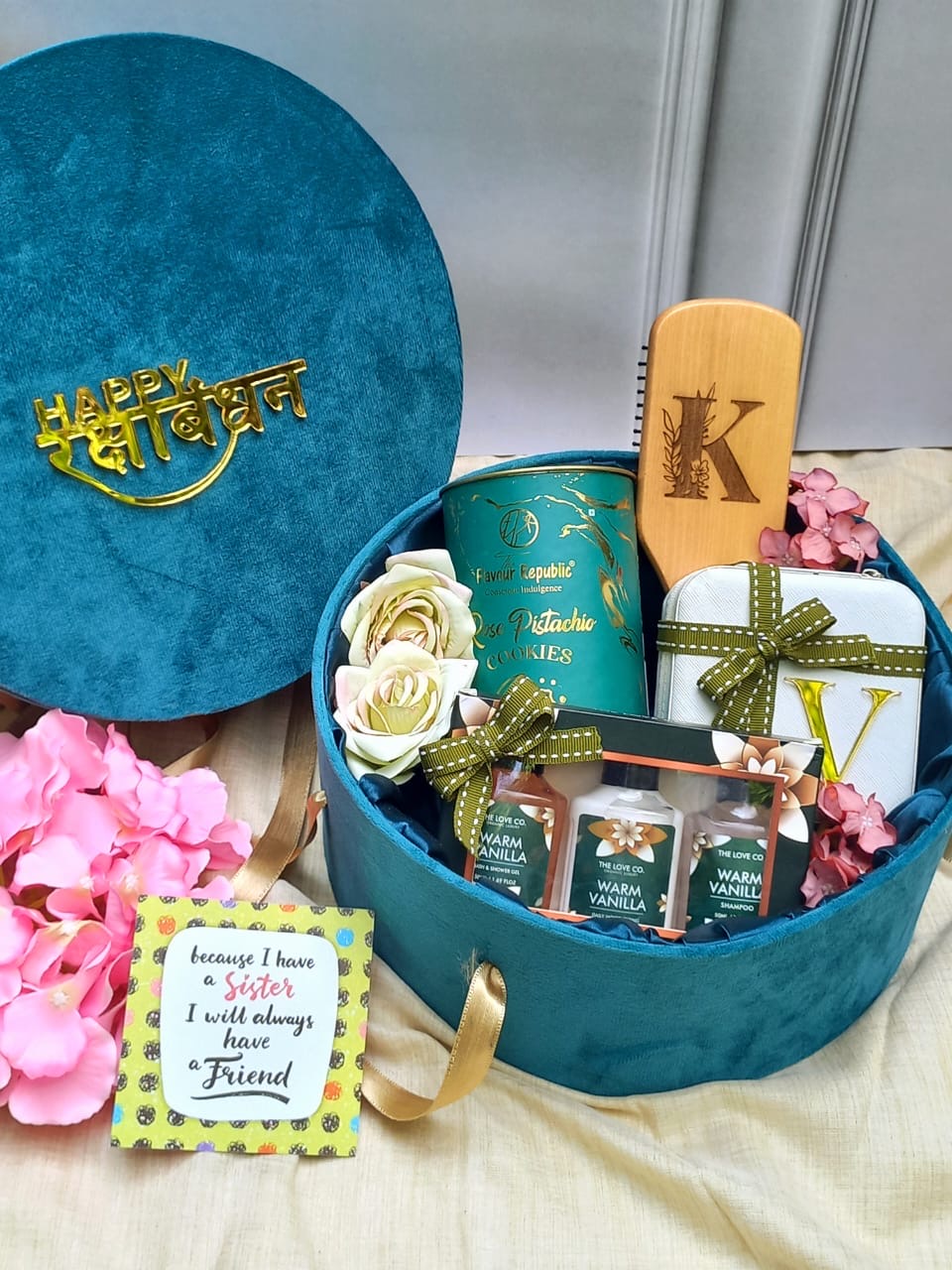 💝 Personalised Pamper Hamper for Girls – Luxe Suede Box with Hairbrush, Jewellery Box & Treats | Rakhi Return Gift