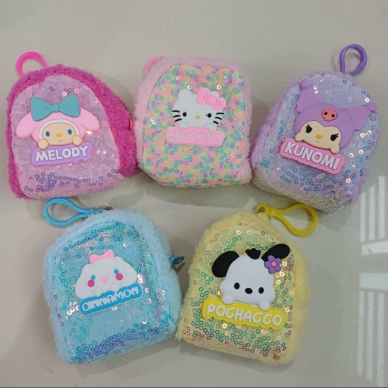 Sanrio Theme Inspired Kuromi, Hello Kitty, My Melody, Cinnamoroll & Pompompurin Mini Backpack Style Sequence Bag Keychain With Fur Detail
