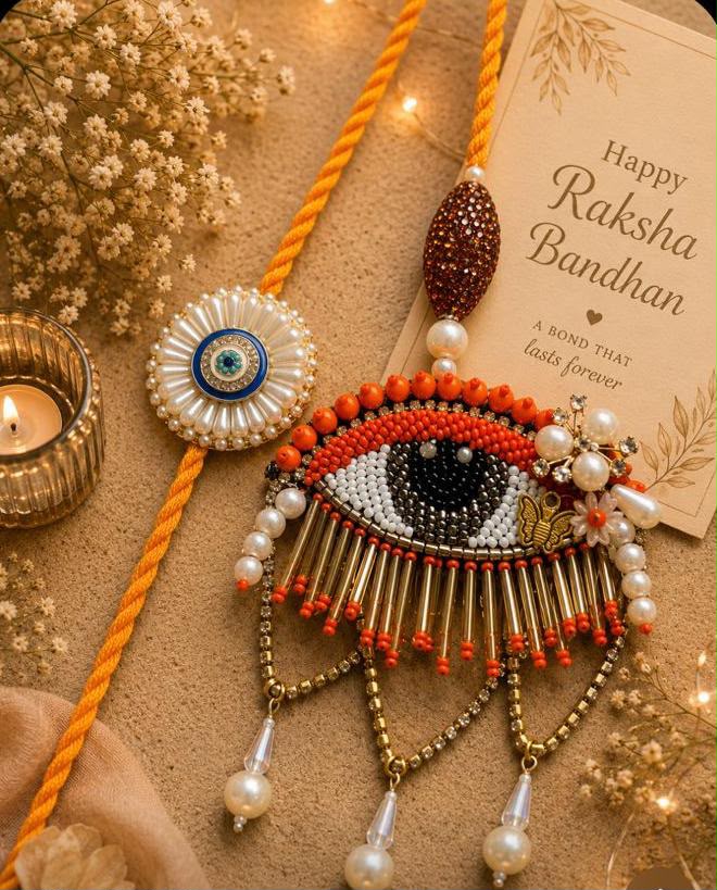 NB- #05 Evil Eye Rakhi Lumba Set | Handmade Nazar Protection Bhaiya Bhabhi Rakhi | Designer Rakhi 2026