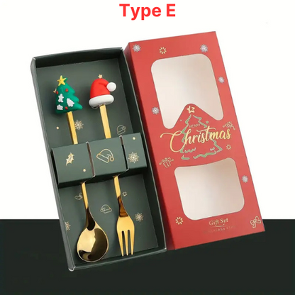 Christmas Special Stainless Steel Cutlery Set in Elegant Gift Box (Set of 2)