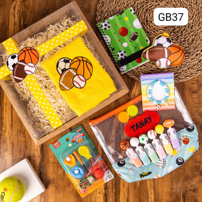 GB 37 ⚽ Personalised Football Box Hamper – Custom Pouch, Bracelet, Towel & Crazy Balls | Rakhi Gift for Boys