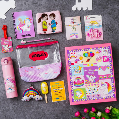 Premium Rakhi Hamper for Kids with Personalised Pouch, Notebook & Rakhi Gift Set