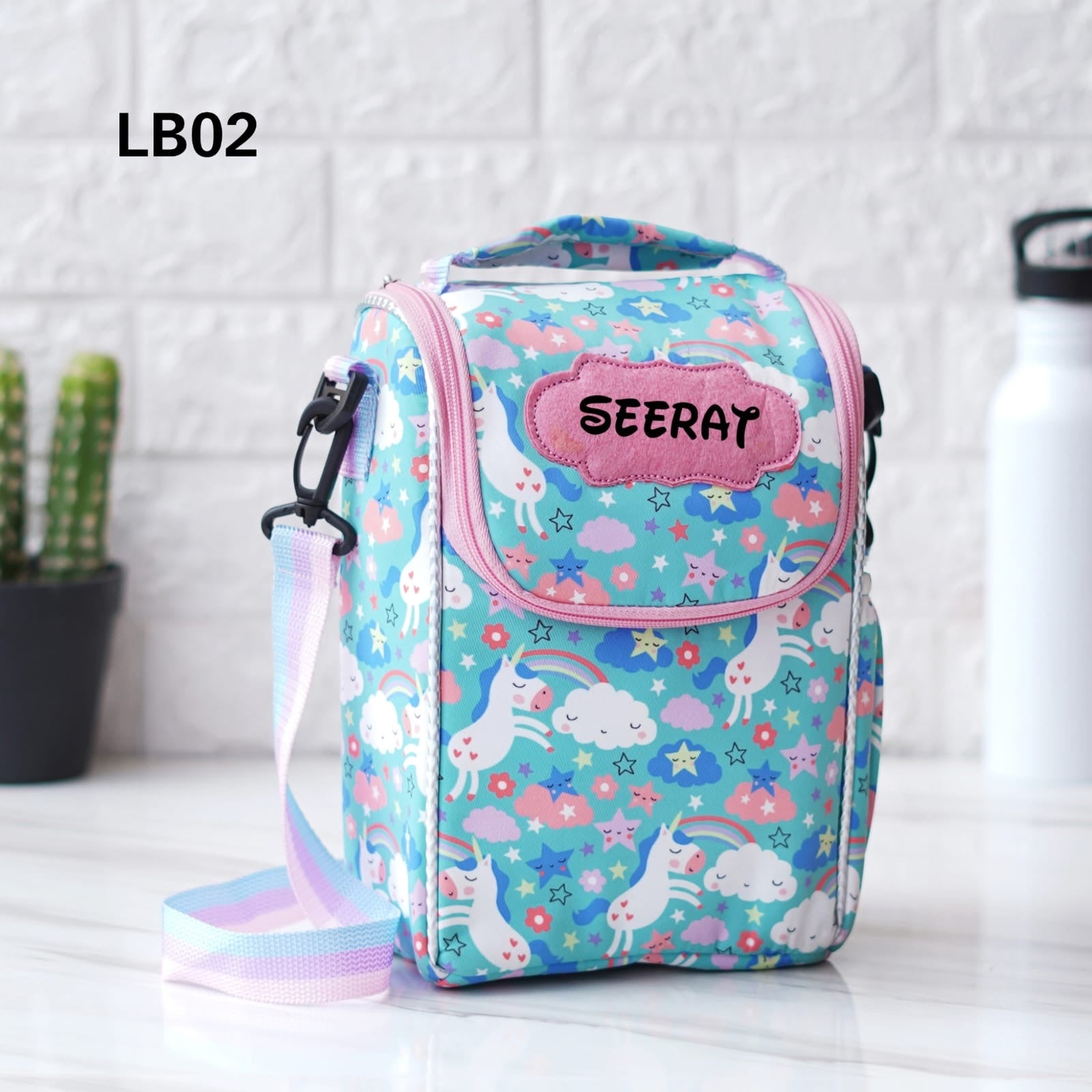 Personalized Quirky Lunch Bag with Bottle Holder Back Zip for