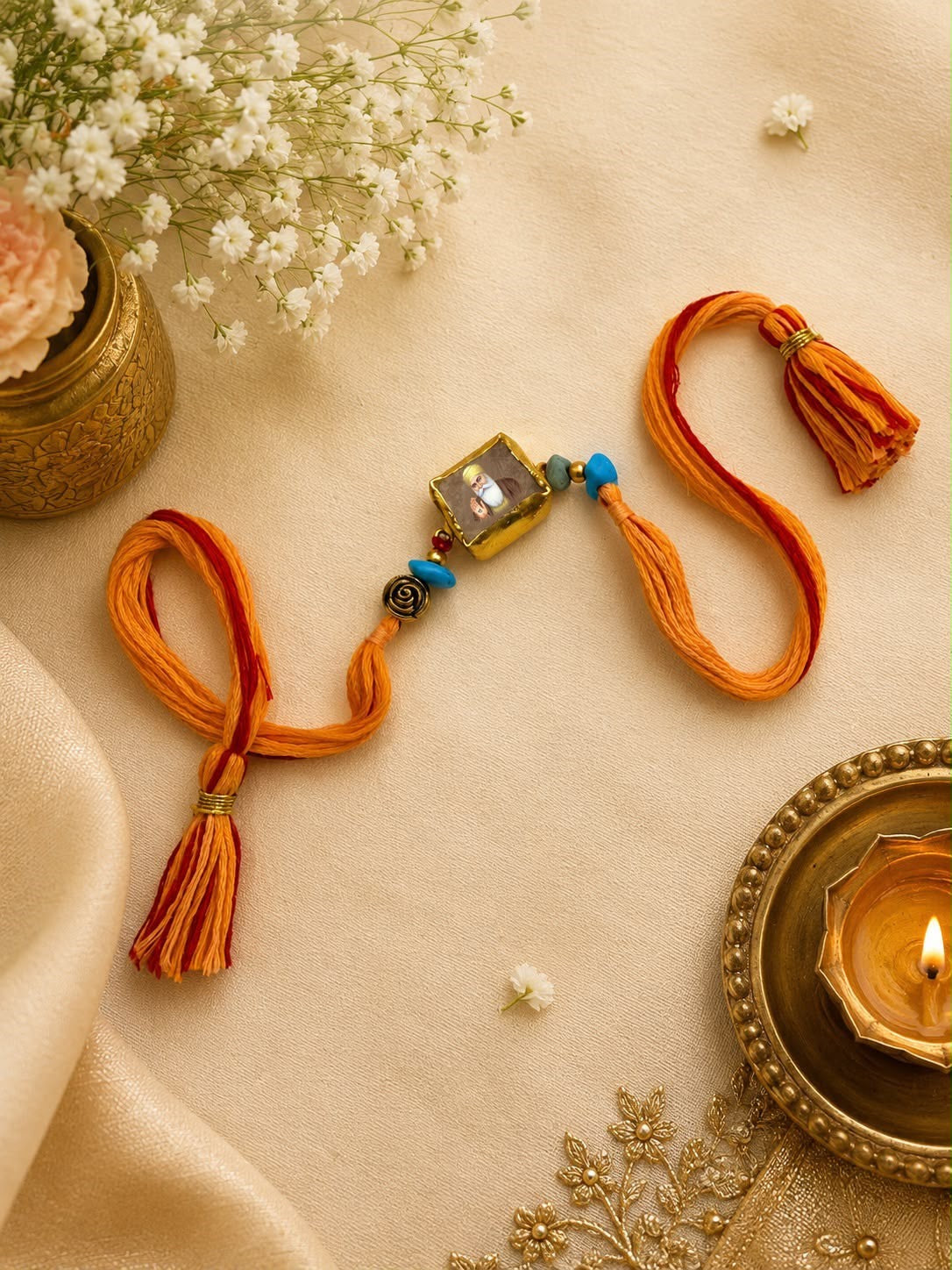 SB- 02 Guru Nanak Dev Ji & Guru Ji Natural Stone Rakhi | Premium Devotional Rakhi for Brother | Spiritual Rakhi 2026