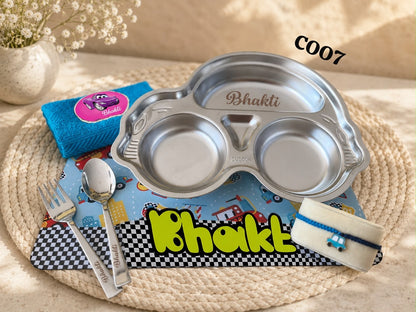 SHM- 008 Peppa & Car Kids Rakhi Gift Combo | Stainless Steel Thali, Foldable Mat & Rakhi | Raksha Bandhan 2026