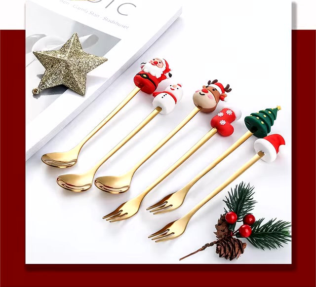 Christmas Special Stainless Steel Spoon & Fork Set in Elegant Gift Box (Set of 6)