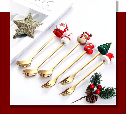 Christmas Special Stainless Steel Spoon & Fork Set in Elegant Gift Box (Set of 6)