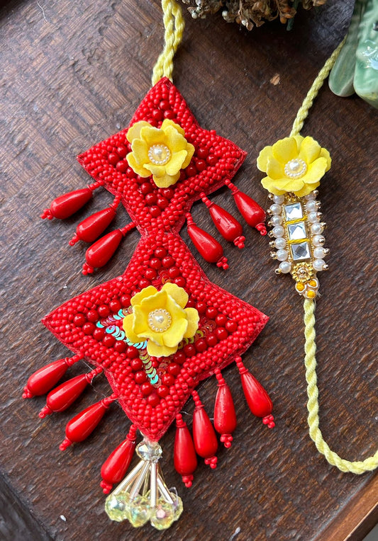 N-38 🎀 Traditional Lumba Rakhi for Bhabhi – Colourful & Festive Design