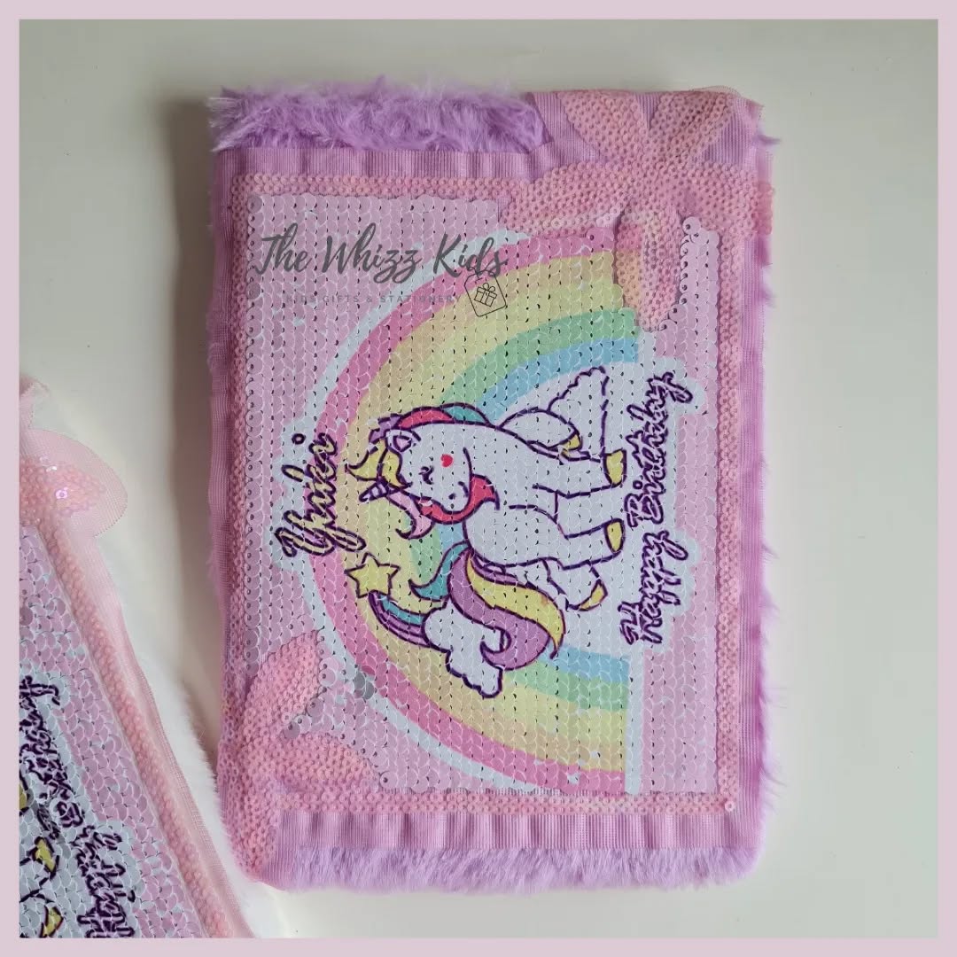 Fancy Unicorn Fur Diary with Reversible Sequin Cover