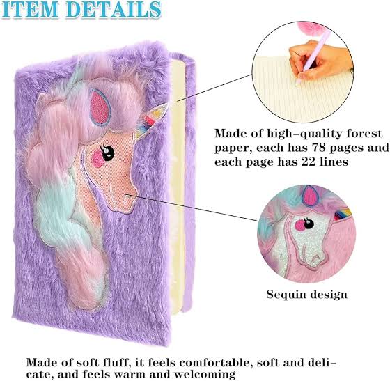 Unicorn Fur Sequin Diary with Designer Pen Gift Set – Perfect for Kids & Teens
